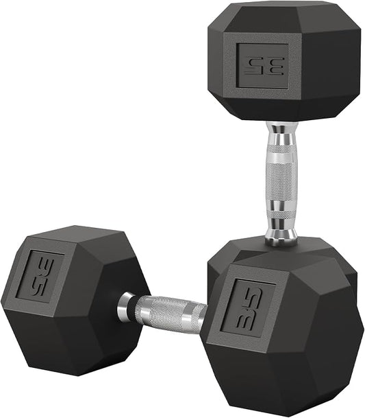 Garvee 5-50 LB Hex Dumbbell Set of 2, Hand Weights Dumbbells Pair | With Cast Iron Core, Rubber Encased Coating and Textured Carbon Steel Handle for Home Gym Strength Training