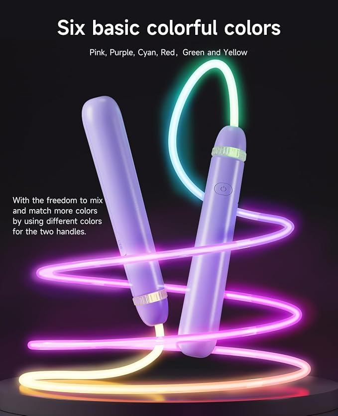 LED Jump Rope for Kids, Glow in The Dark Fun Fitness Gift | Rechargeable, 180-day battery, 9.2ft for ages 6+, colorful LED modes, birthday gift, outdoor fun