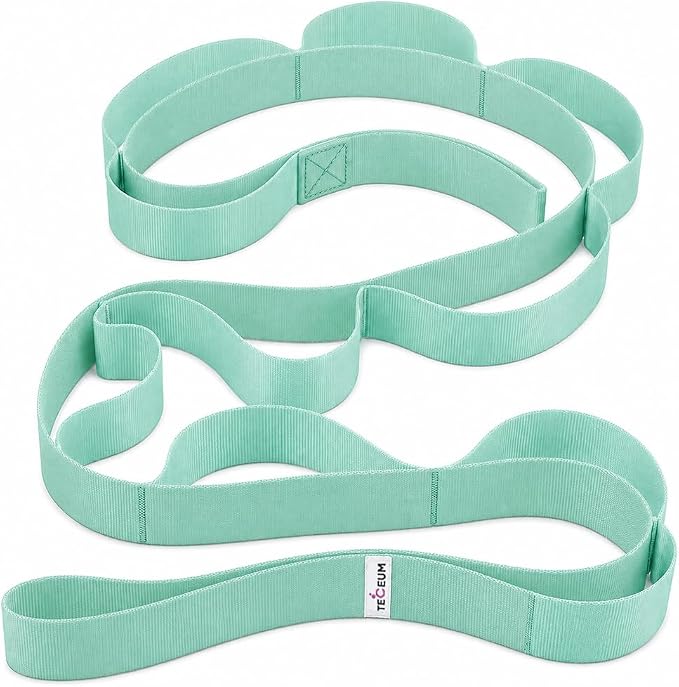 TECEUM Stretching Strap with 10 Loops for Physical Therapy & Rehab | Non-Elastic Yoga Stretch Band for Hamstring, Leg, Hip & Knee Rehab, Pilates, Flexibility & Mobility Exercises for Men & Women