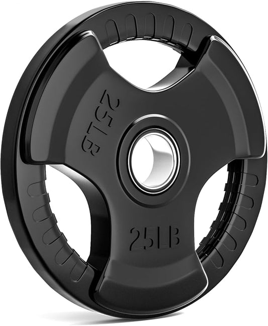 LIONSCOOL 2-Inch Rubber Olympic Grip Weight Plates for Strength Training, Weightlifting, Solid Cast Iron Plate for Barbell in Single/Pair/Set for Home & Gym (2.5-45LB), One Year Warranty