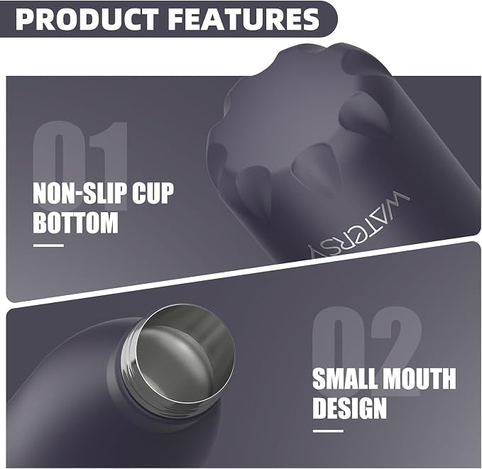 WATERSY Stainless Steel water bottles,17oz/500ml Insulated Water Bottle | Dark Purple metal water bottle Keeps Drink Cold and Hot,BPA Free kids water bottles for School,Gym,Travel,Sports