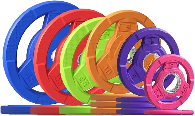 Color Coded 2-Inch Rubber Coated Olympic Grip Plate for Barbell,Solid Cast Iron Weight Plates for Strength Training, Weightlifting, Home Gym, 2.5/5/10/15/25/35/45 LB, Single and Pair