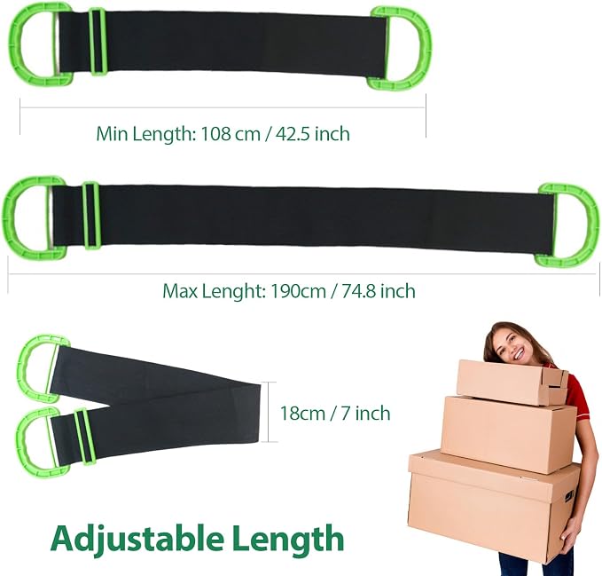 Adjustable Moving Straps, 2Pack 1-Person Handle Moving Lifting Straps for Moving Refrigerator,Furniture, Boxes, House-Moving,Support up to 660Lbs