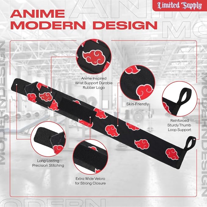 Anime Wrist Wraps Lifting Straps 24" for Men and Women - 1 Pair Each, Gym Accessories Support Weightlifting, and Improve Workout