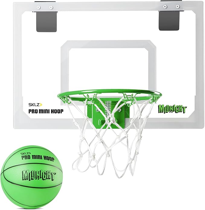 SKLZ Pro Mini Indoor Basketball Hoop with Ball, Over the Door, Shatter-Proof Backboard, Spring-Action Break-Away Steel Rim, Great for Home, Dorm Room, and Office