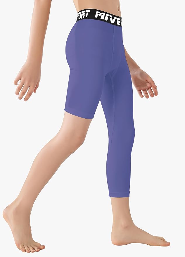 MIVEI One Leg Compression Tights Youth Boys Basketball Leg Sleeve | Kids Compression Pants Girls' Single Leg Tights 3/4 Leggings for Baseball Softball Soccer Running Football, Sports Base Layer