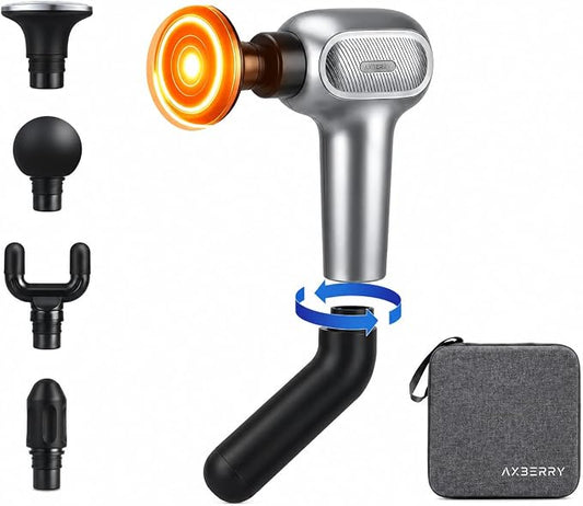 AxBerry Massage Gun, Deep Tissue Percussion Massager with Heat & Detachable Extension Handle, Handheld Muscle Massager for Back, Neck & Shoulders Pain, Portable Massage Gun, Muscle Gun