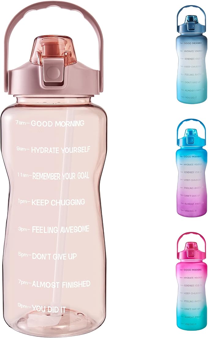EYQ 64oz/128oz Leakproof Free Drinking Water Bottle with Motivational Time Marker BPA Free for Fitness, Gym and Outdoor Sports