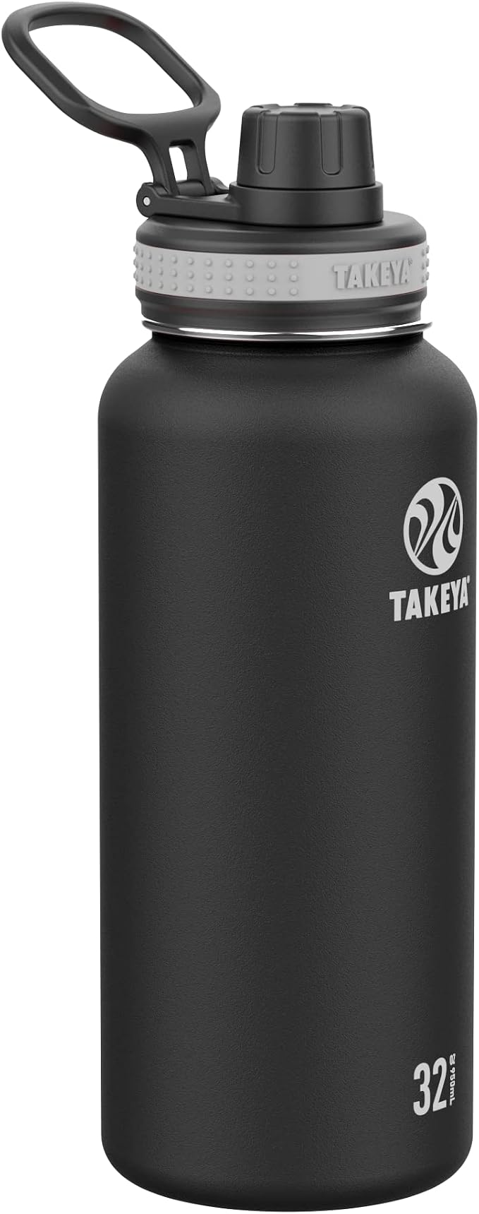 Takeya Originals 32 oz Vacuum Insulated Stainless Steel Water Bottle - Leakproof & BPA-Free Spout Lid - Keeps Drinks Cold 24 Hrs/Hot 12 Hrs - Double-Wall Design - Ideal for Active Lifestyles, Black