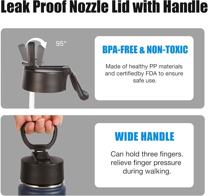 Volhoply 24 Ounce Insulated Water Bottle with Straw Lid,Stainless Steel Wide Mouth Sport Bottles with Handle,Double Wall Vacuum Cups Keep Cold,Reusable Travel Thermal Cups For Holder,Gym(Navy,1)