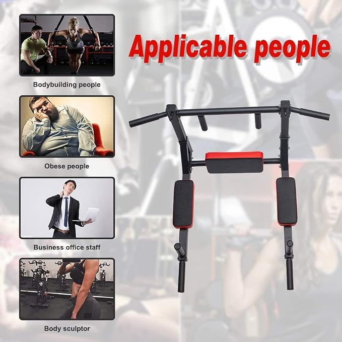 ptlsy Wall Mounted Pull Up Bar Multifunctional with Multi-grip Chin Up Bar Heavy Duty Dip Station for Home Gym Indoor Workout, Fitness Equipment, Dip Stand Supports to 440 Lbs