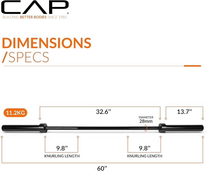 CAP Olympic Barbell - 5FT, 6FT, & 7FT Strength Training Weight Bars, Multiple Options