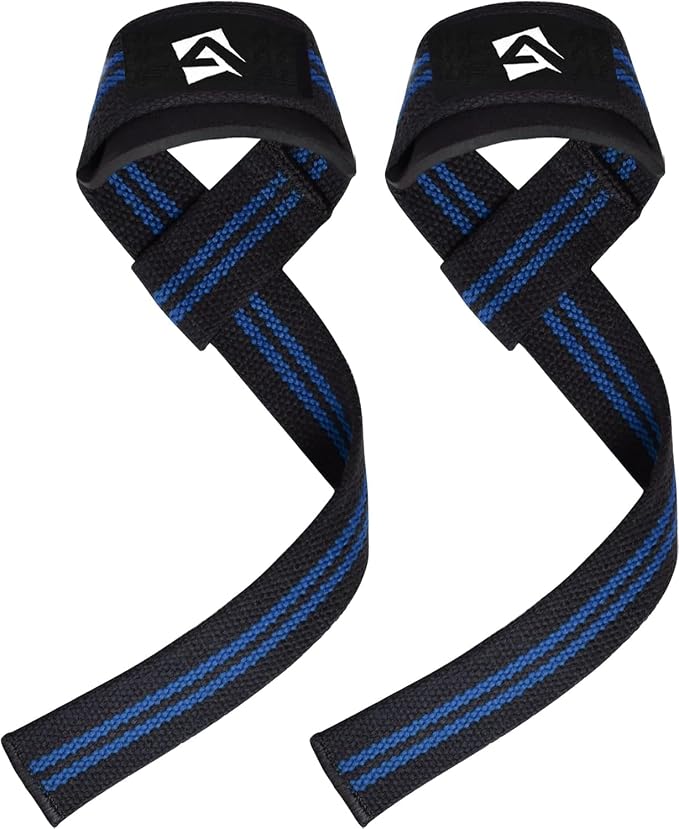 AQF Weight Lifting Straps, Padded Cotton Gym Wrist Straps for Deadlifts | 23" Extra-Long, Heavy-Duty Webbing, 5mm Neoprene Cushioning, Open-Loop Design, Sold as Pair, Ideal for Rows & Pull Workout