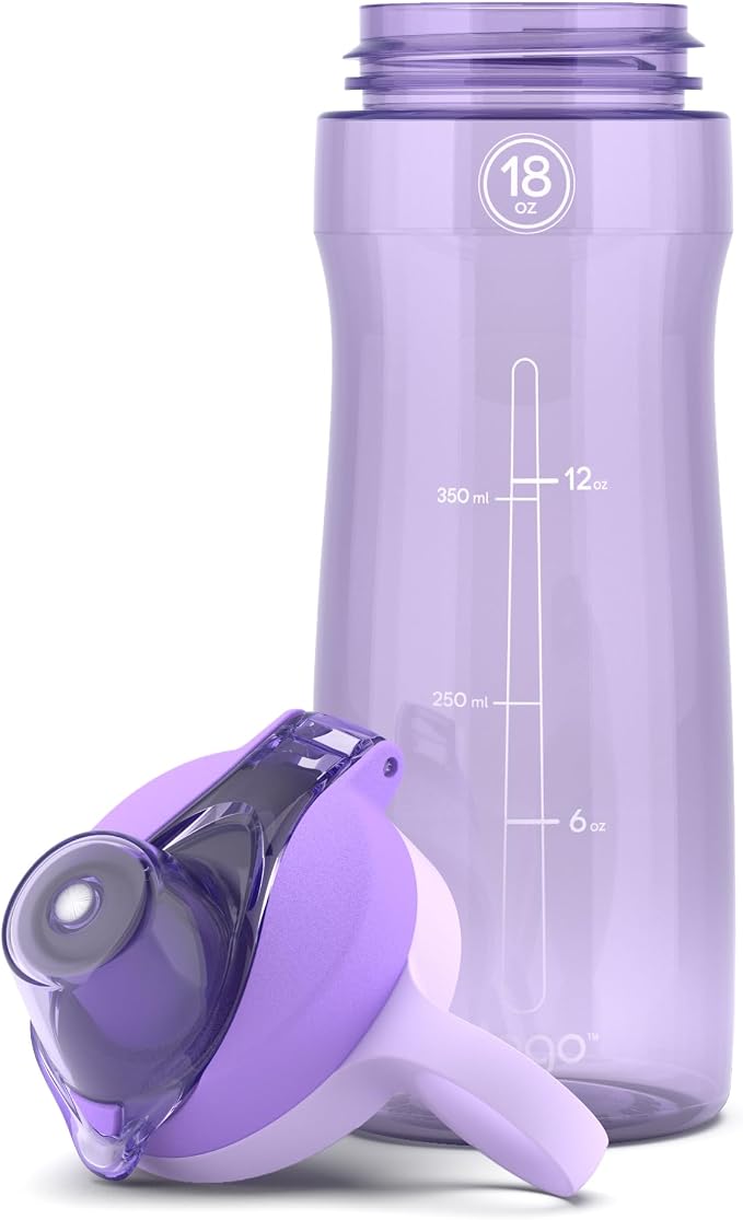 Pogo 18oz Plastic Water Bottle with Chug Lid and Carry Loop, Lilac | Leakproof water bottle with chug lid and carry handle. BPA-free, great for travel, school, outdoors, and gym.