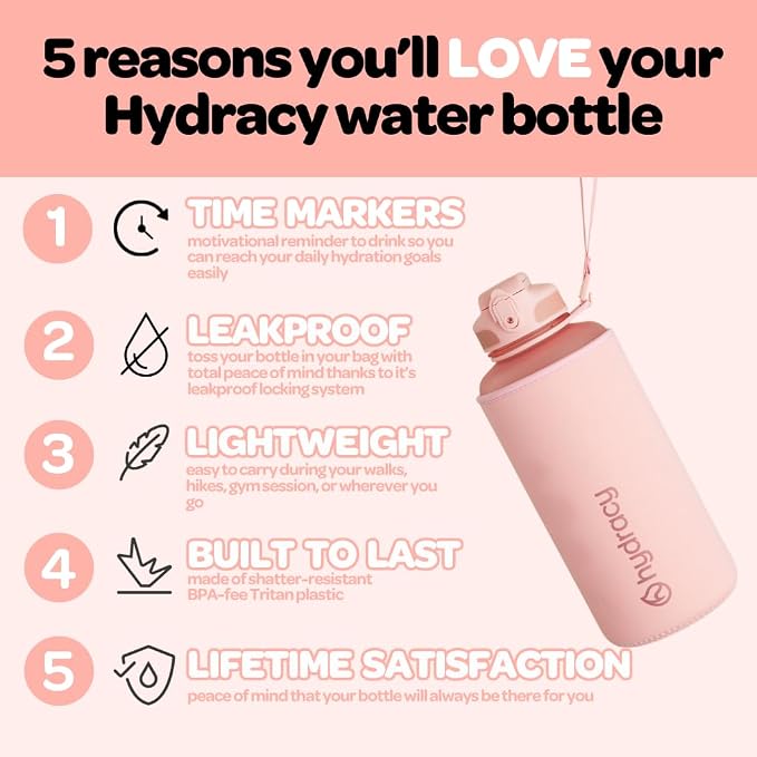 Hydracy Motivational Water Bottle with Time Marker & Fruit Infuser 64 oz | BPA-Free Tritan, Leakproof Flip-Top Lid,No-Sweat Sleeve,Carry Strap,Daily Intake Tracking for Gym,Sports,Outdoors