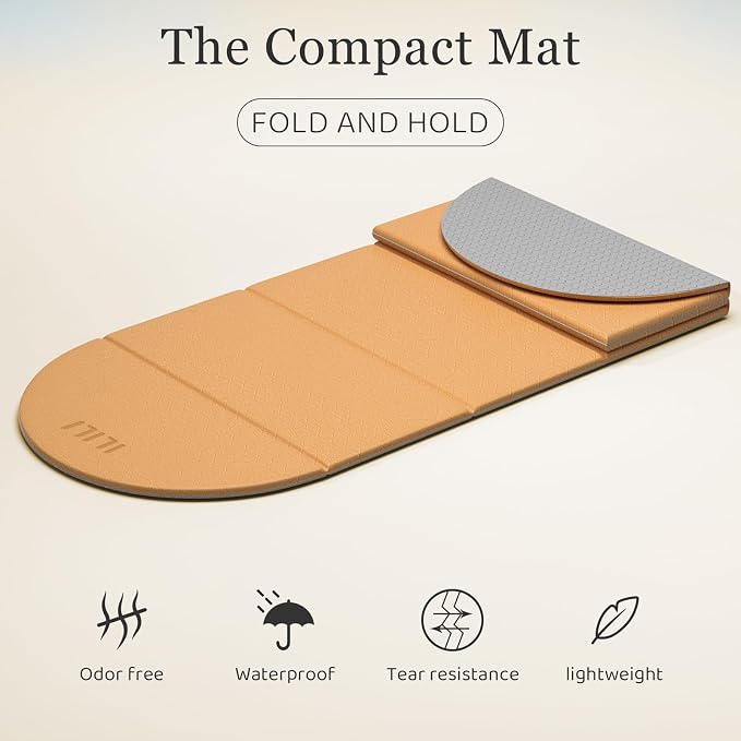 ILILI Foldable Yoga Mat-Semicircular, 10mm Thick, TPE Material, Extra Long 75"L x 26"W, Soft and Comfortable Folding Oval Mat 0.4 Inches, Easy to Carry and Store, 190*66cm Portable Multi-Functional Use for Yoga, Home Exercise & Outdoor