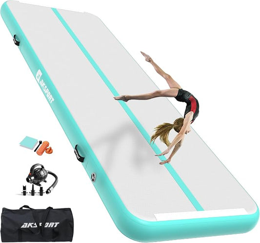 AKSPORT Gymnastics Air Mat Tumble Track Tumbling Mat Inflatable Floor Mats with Air Pump for Home Use/Tumble/Gym/Training/Cheerleading/Parkour/Beach/Park/Water