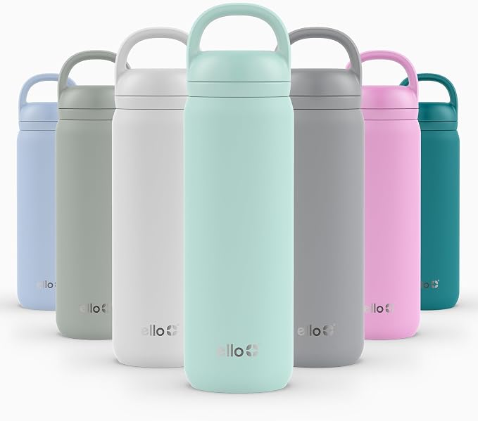 Ello Cooper Twist 22oz Insulated Stainless Steel Chug Water Bottle, Yucca | Leakproof water bottle with chug lid and carry loop. BPA-free, keeps drinks cold 26 hours, great for gym, travel, and school.