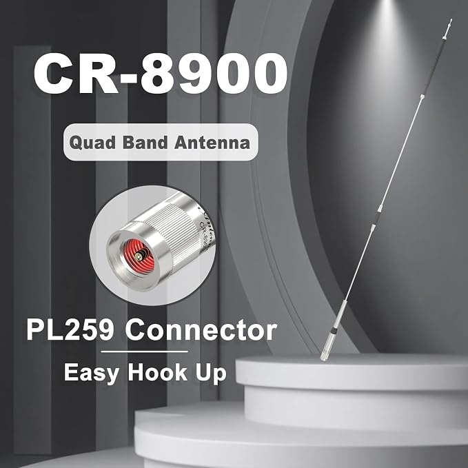 Mobile Radio Antenna TH-9800 Quad Band High Gain Antenna for Car Radio KT-8900D Antenna PL259 29/50/144/430MHz (10m/6m/2m/70cm) with 16.4ft Coaxial Cable and Bracket Clip (Black)