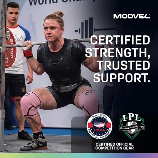 Modvel 7mm Neoprene Knee Sleeves for Men & Women Weightlifting & Powerlifting – Compression Knee Sleeve Support for Squats, Gym, Training – USPA, IPL Approved – Small Peach (Pair)