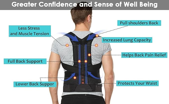 Posture Corrector for Women and Men, Adjustable Back Straightener Posture Corrector,Upper Lower Back Brace Support Belt for Men Women Body Neck Shoulder Trainer (XXL, Black)
