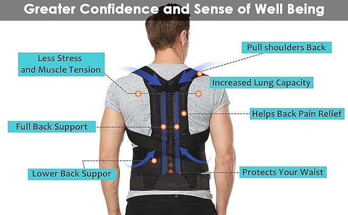 Posture Corrector for Women and Men, Adjustable Back Straightener Posture Corrector,Upper Lower Back Brace Support Belt for Men Women Body Neck Shoulder Trainer (XL, Grey)