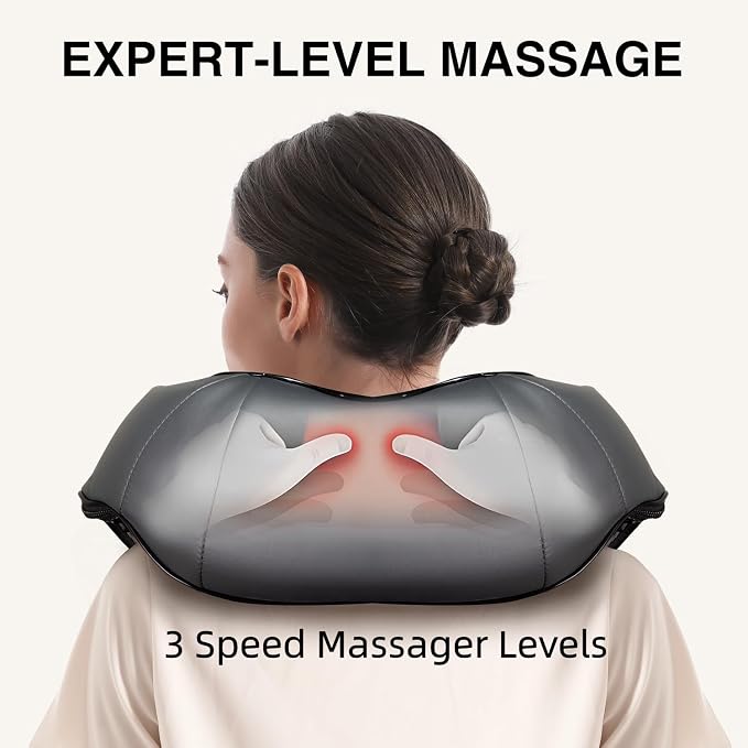 Nekteck Shiatsu Neck Massager with Heat for Pain Relief, Gray, NOT Cordless | 2026 Upgraded 3D Back Shoulder Kneading Massage Pillow, 3 Intensity Speeds Deep Tissue, Relaxation Gifts for Men Women