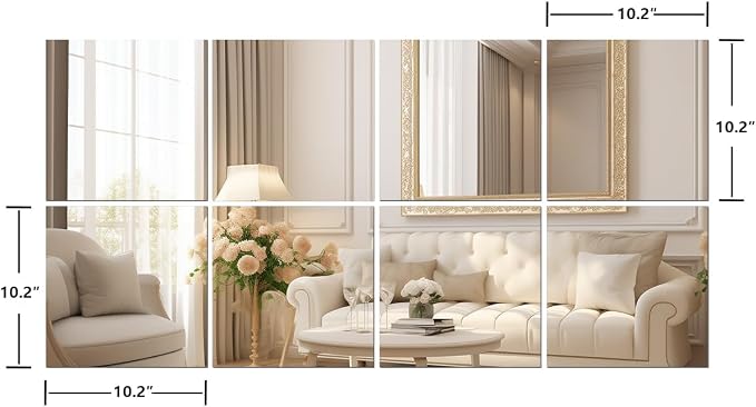 Vlush Full Length Wall & Tiles 10.2'' x 10.2'' x 8PCS Full Body Mirror, Full Length Mirror Wall Mounted Mirrors Decorative for Home Gym, Door, Bedroom & Bathroom