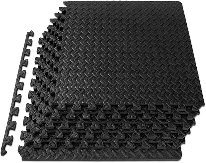24 Pack Black EVA Gym Mats, Interlocking Exercise Floor Tiles | EVA Foam Floor Mats | Interlocking Gym Mats | Puzzle Exercise Mat Tiles