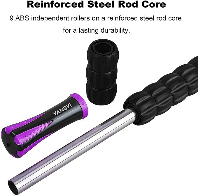 YANSYI Professional 9-Roller Deep Tissue Massage Stick - Portable Muscle Recovery Roller for Athletes, Relieves Post-Workout Soreness & Leg/Back Pain - Portable Physio Tool (Purple)