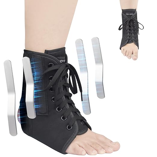 AIDY-PRO Lace Up Ankle Brace with Metal Side Stabilizers, Adjustable Lace-Up Ankle Braces for Men and Women Sprained Foot Support Brace for Posterior Tibial Tendonitis Achilles Tendon Injury L