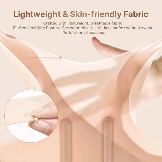 Fit Geno Invisilite Posture Corrector for Women Adjustable Upper Back Brace | Slim and Lightweight, It Stays Invisible Under Clothes, So You Can Wear It Comfortably Through Desk Work or Errands