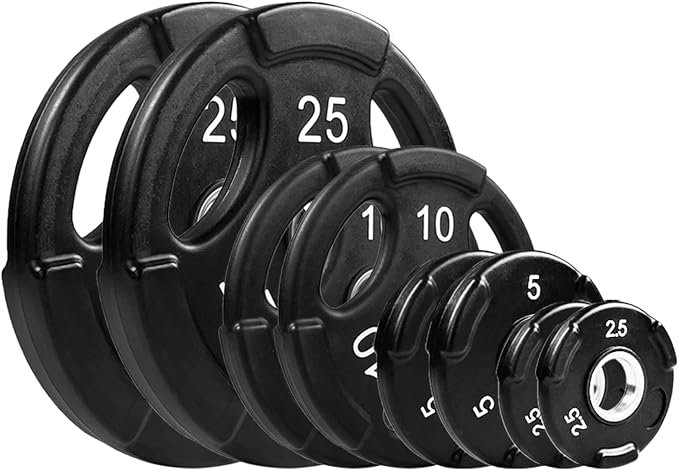 NEXO Commercial Urethane Grip 85lb Plate Set - Includes 2x 25's, 2x 10's, 2x 5's, and 2x 2.5's - Olympic 2 Inch, Premium Finish for Weight Training Home or Commercial