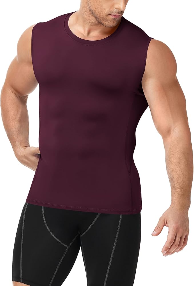 Men's Compression Shirt Sleeveless Athletic Workout Tank Tops Quick Dry Muscle Undershirts for Gym Running