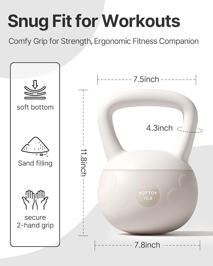 YOTTOY Soft Kettlebell for Home Workouts, Anti-Slip Wide Handle Strength Training Kettlebells, Cushioned Base for Safety - Ideal for Men, Women & Beginners