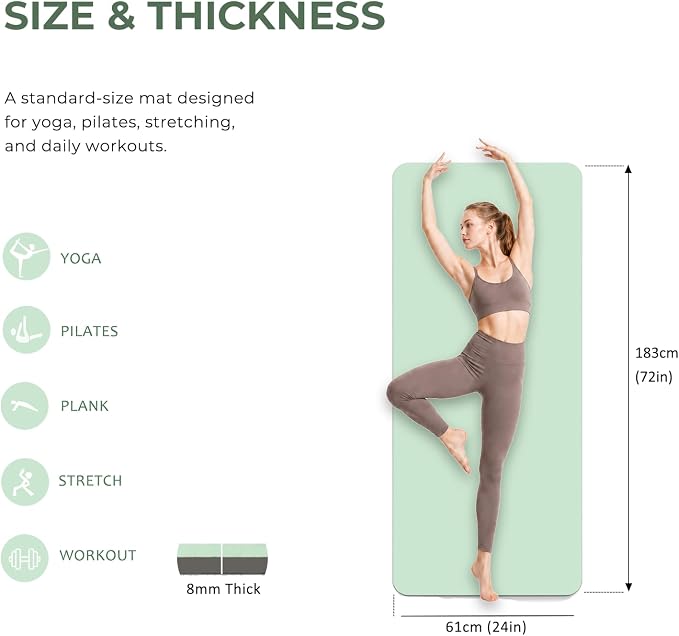 Yoga Mat 72''x24''/35''(8mm/10mm) for Beginners, Thick and Wide Yoga Mat with Carrying Strap for Pilates, Stretching and Home Workout