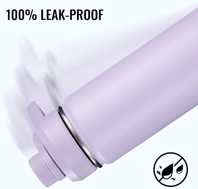 Fijinhom Insulated Water Bottle with Handle, 304 Stainless Steel Water Bottles with Wide Mouth, Double Wall Vacuum Sports Water Bottle, BPA Free, Keep Cold and Hot, 24 Ounces, Purple