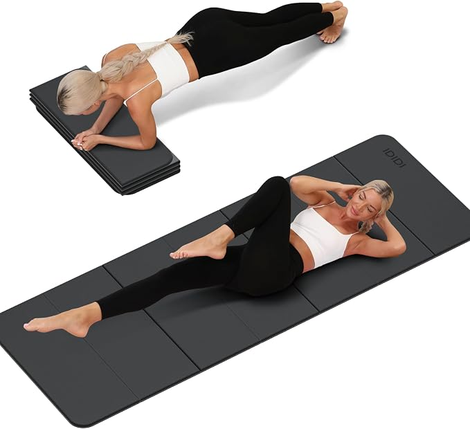 Foldable Yoga Mat Extra Thick 0.32 Inches(8mm) | SGS-certified, odorless POE. Non-slip surface & no curling edges. Great for yoga, Pilates & home gym.