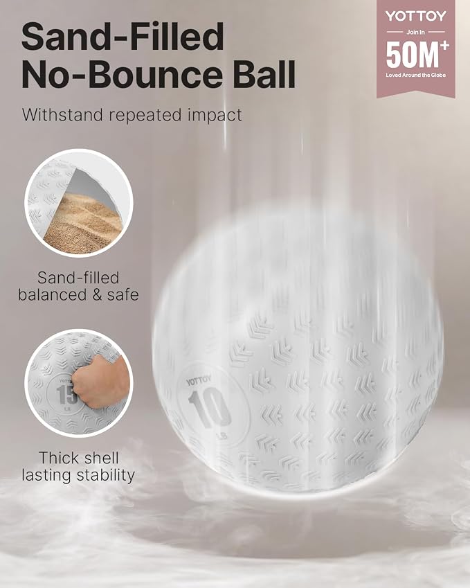 YOTTOY Slam Ball Medicine Ball, Sand-Filled No Bounce Weighted Ball with Textured Grip for Exercise, Strength Conditioning, Cardio, Core Workouts and Cross Training