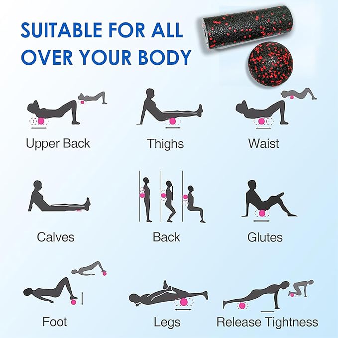 Mini Foam Roller, High Density Massage Tool for Physical Therapy | Extra Small Size 6"L x 2" Round, 3.2-Inch Ball, Deep Tissue Muscle Recovery, Fitness Workout Stretching, Travel