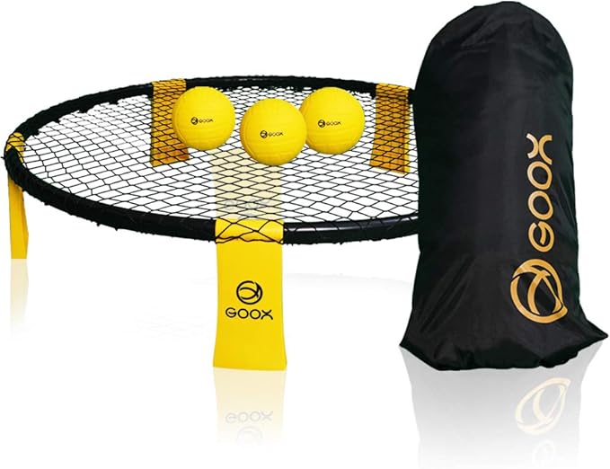 GOOX Outdoor Beach Ball Games with Carrying Bag, 3 Balls, Net and Strip Light (ONLY for Light Up Set)- Roundnet Game Set for Family - Played Outdoors, Indoors, Beach, Lawn, Yard and Park