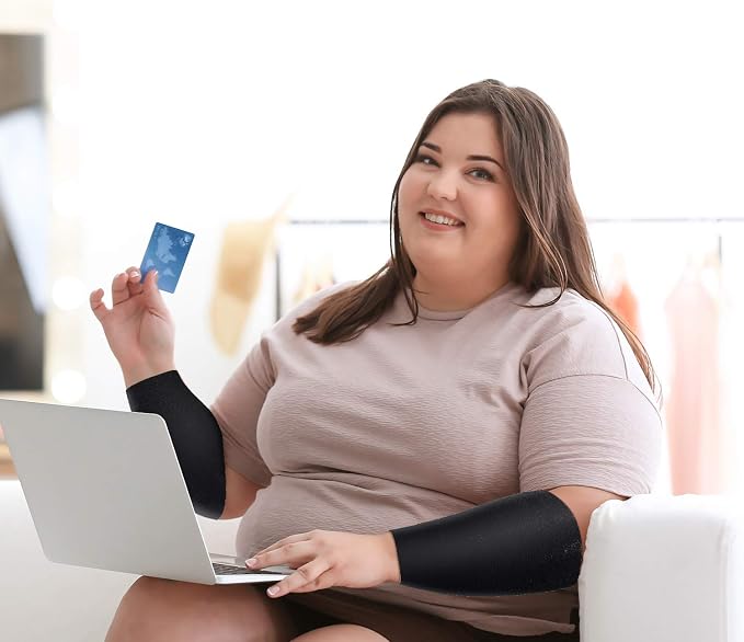 2 Pair Upper Arm Compression Sleeves, 1 Pair Calf Sleeves, Plus Size Women | Flabby Arm Slimmer, Arm Shaper Wraps, Snug Fit, Slimming Look