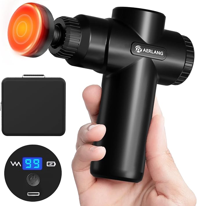 AERLANG Mini Massage Gun with Heat Birthday Day Gift for Him Black | Mini Massager Deep Tissue Muscle Massager Back Massager for Pain Relief Deep Tissue Body Massager, Carrying Case Included