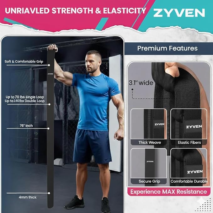 76 Inch Fabric Resistance Band for Working Out, Extra Long Resistance Band for Strength Training, Mobility & Stretching, Non Slip Heavy Duty Exercise Band for Yoga, Home Gym, Athletes