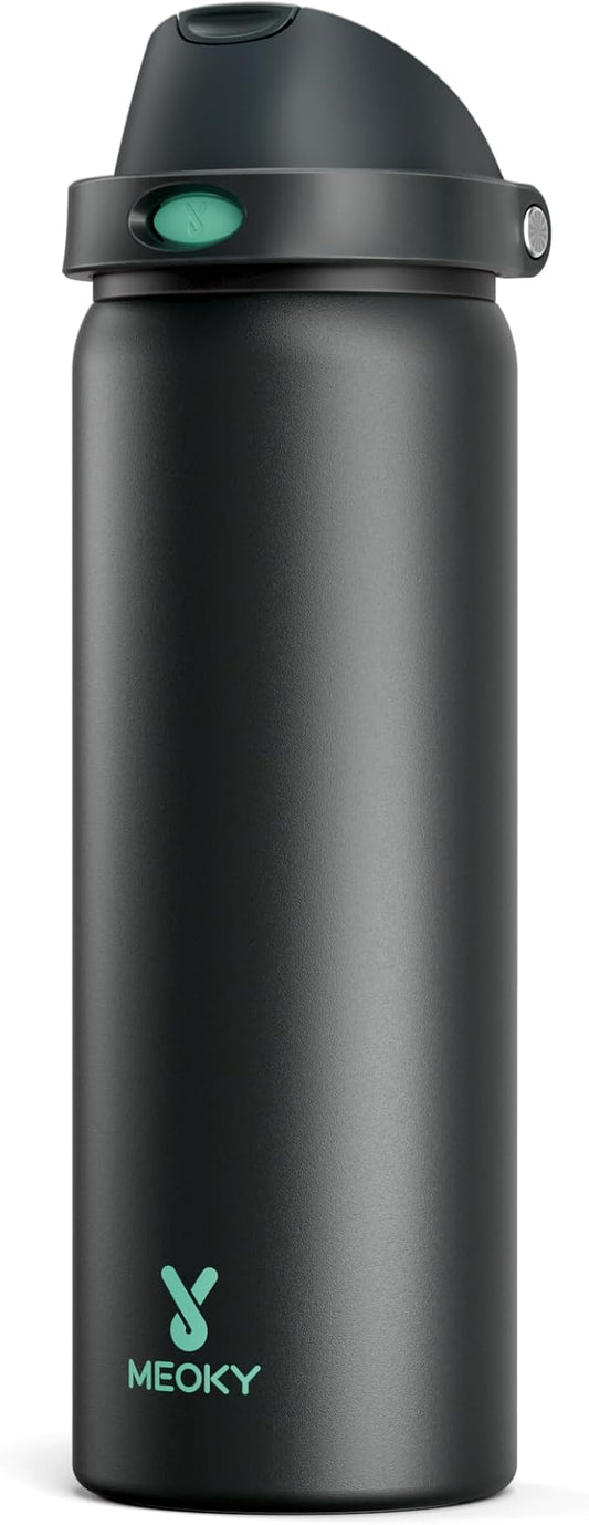 32 oz Insulated Water Bottle for Sports: Meoky Stainless Steel Water Bottle with 2-in-1 Straw and Spout Lid - Leak Proof, Cold for 24 Hours, Protective Silicone Base, BPA-Free for Gym, Foggy Tide