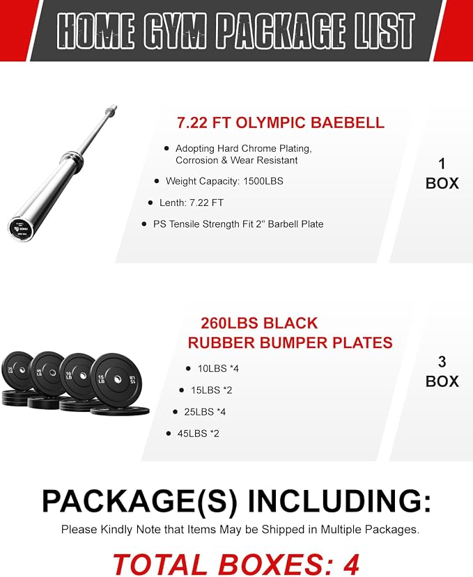 PB01 7FT Olympic Barbell, Weight Bar with Knurled Grip for Squats, Deadlifts, Weightlifting, Strength Training, Bench Press, Fits 2-inch Standard Weight Plates, 1500LB Capacity
