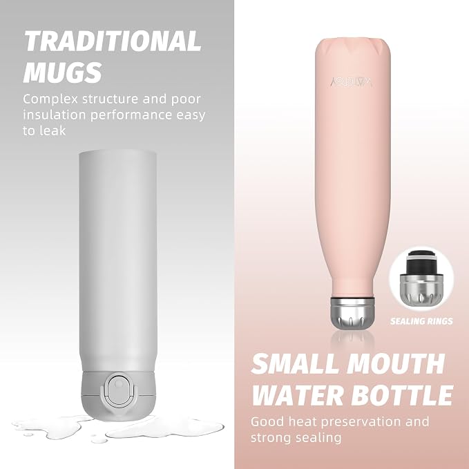WATERSY Stainless Steel water bottles,17oz/500ml Insulated Water Bottle | Pink metal water bottle Keeps Drink Cold and Hot,BPA Free kids water bottles for School,Gym,Travel,Sports