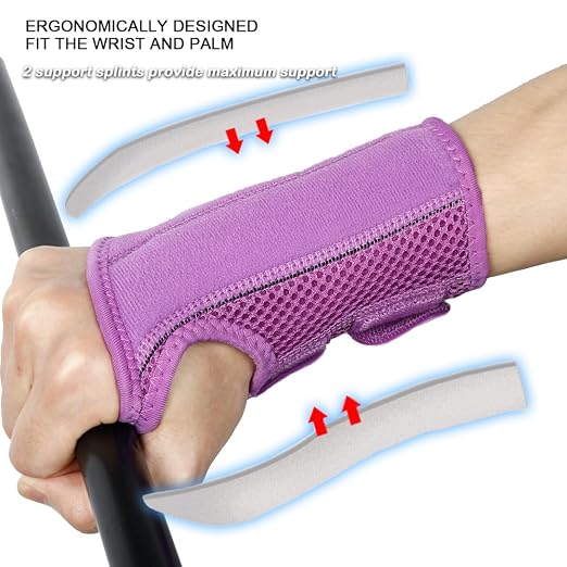 NuCamper Wrist Brace for Carpal Tunnel Night Wrist Support Left Hand Purple | Wrist Splint for Men Women, Tendonitis Arthritis Pain Relief,Adjustable Compression Hand Braces, Sleeping, Office Work Typing