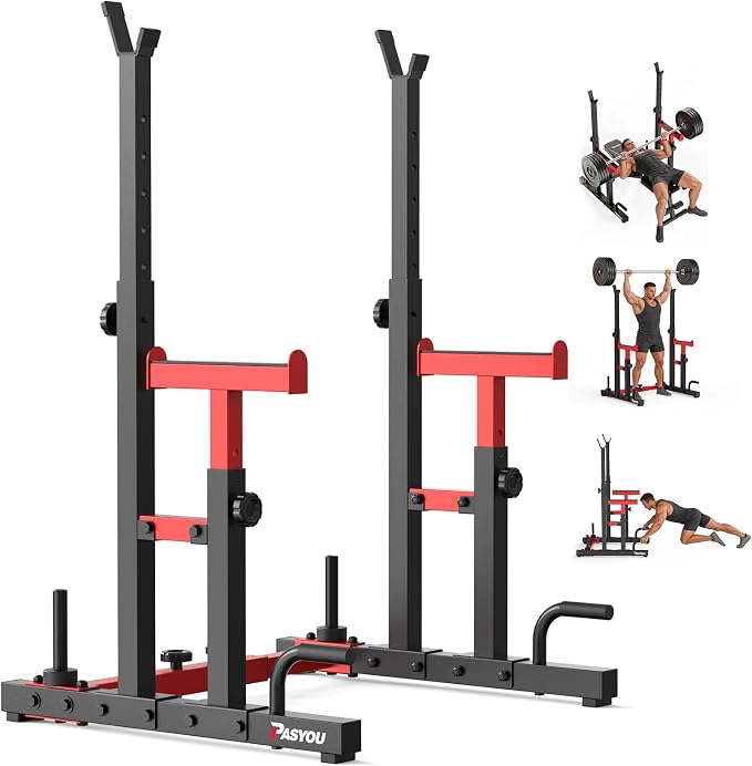 PASYOU Adjustable Squat Power Rack for Home Gym | Adjustable Free Weight Racks, Dual Steel Frame, Push-up Handles, with Dumbbell Storage, Heavy Strength Training for Home Gym