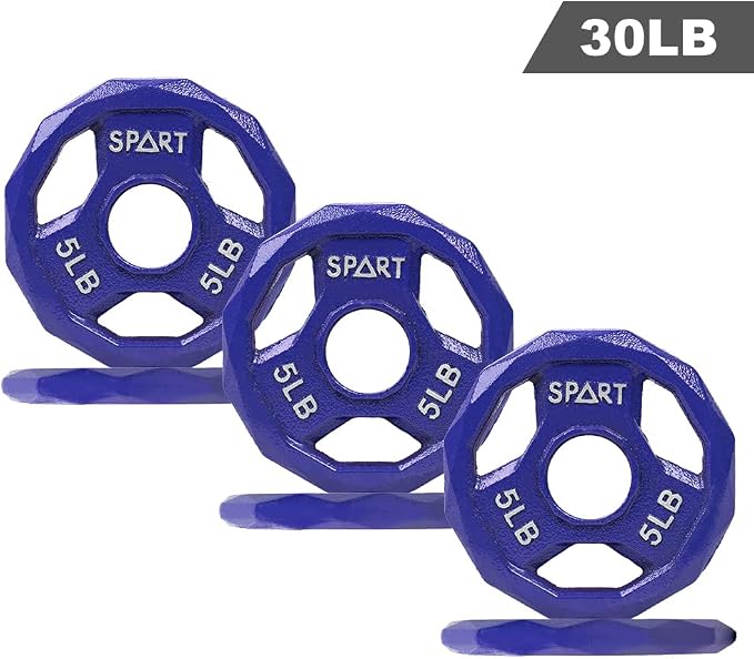 SPART Color Coded Weight Plate 2-Inch Cast Iron Tri-Grip Plate for Barbell,Solid Cast Iron Olympic Weight Plates for Strength Training, Weightlifting, Crossfit, 2.5/5/10/15/25/35/45LB, Single/Pair/Set